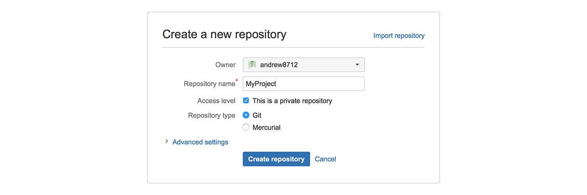 Bitbucket: create repository