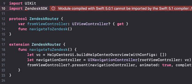 Swift module compatibility breaks the project.